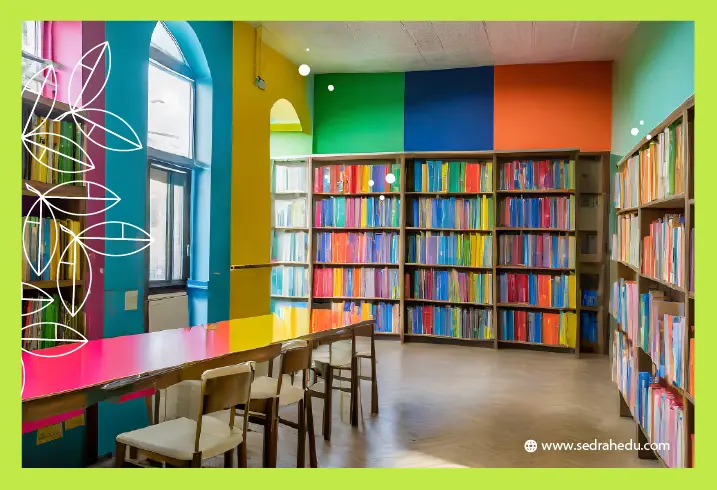 مكتبة روضة الأطفال ملونة بألوان جميلة تبعث البهجة للقارئ الصغير.